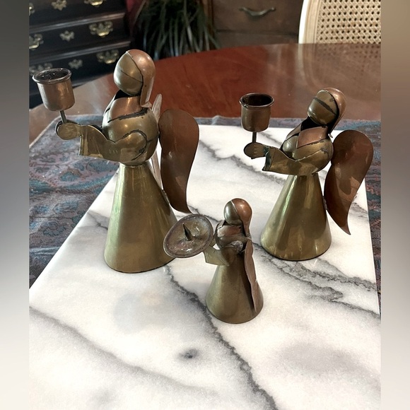 Vintage Brass Angel Candle Holders from Mexico - Set of 3 - Picture 2 of 16